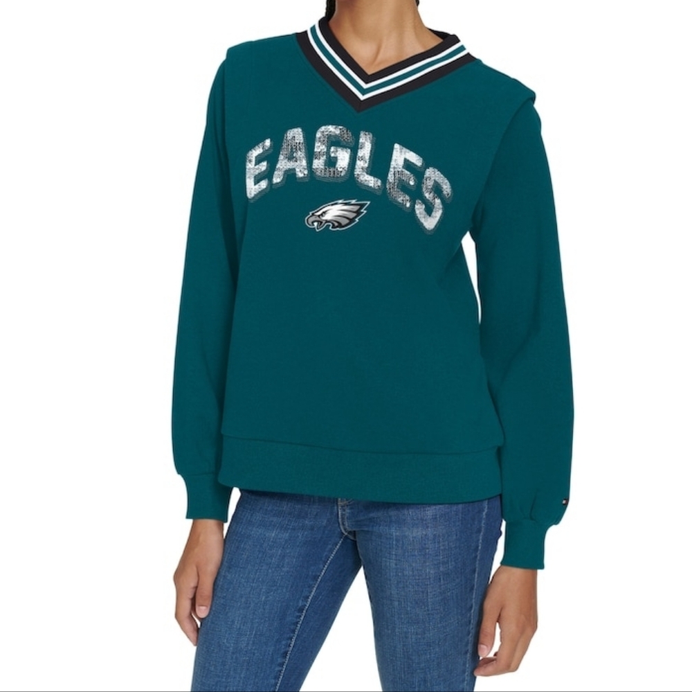 Philadelphia Eagles Tommy Hilfiger Sequin Sweatshirt, Small, EUC, Worn Once